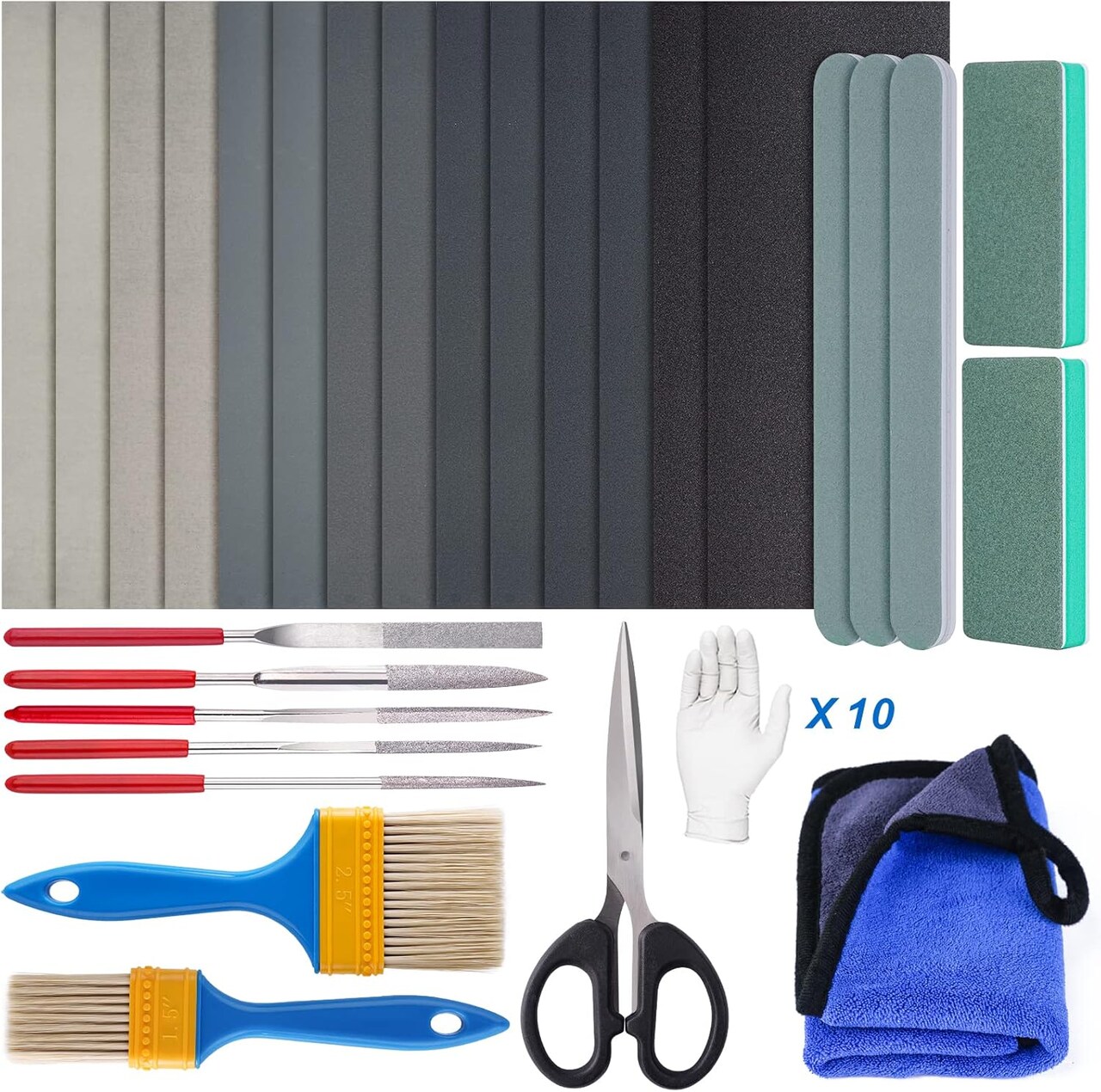 Polishing Kit,33Pcs Resin Supplies with Sandpaper,Resin File Kit,Polishing Strips&Blocks,Scissors,Wooden Brush,Cloth, Tools for Jewelry Making Supplies, Silicone Molds